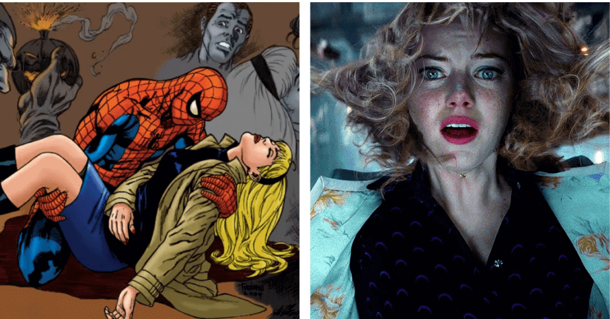 Gwen Stacy morrendo nos braços de Spider-Man