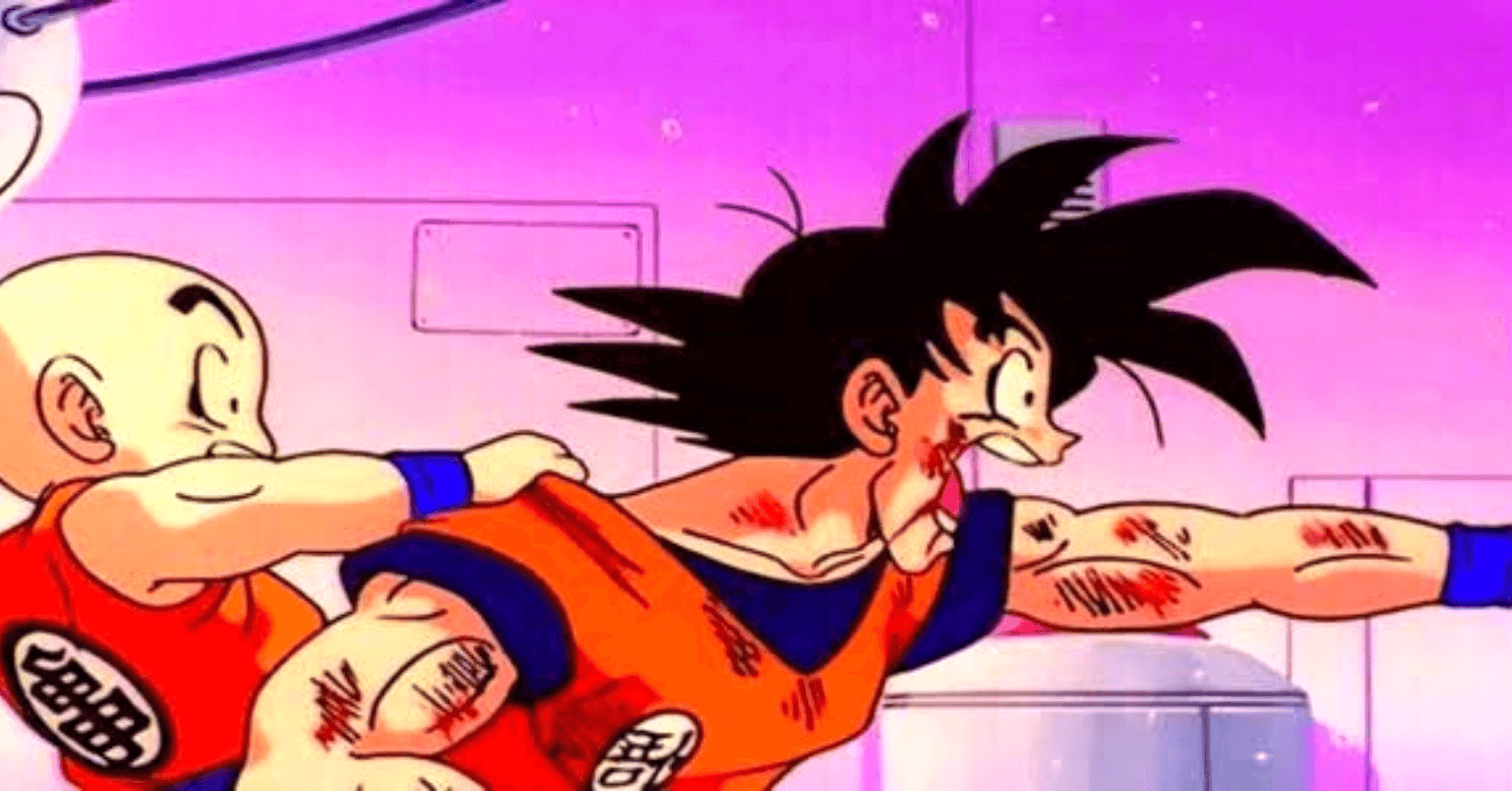 Kuririn segurando Goku